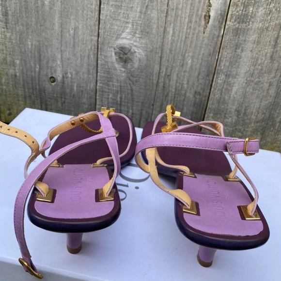 Louis Vuitton Purple T-Strap Heeled Sandals - Picture 3 of 4